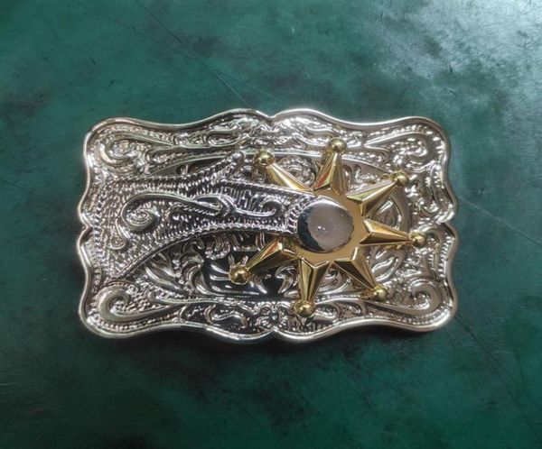

1 pcs classic men rotatable golden star western cowboy belt buckle fit 4cm wide jeans belt head2092165, Slivery;black