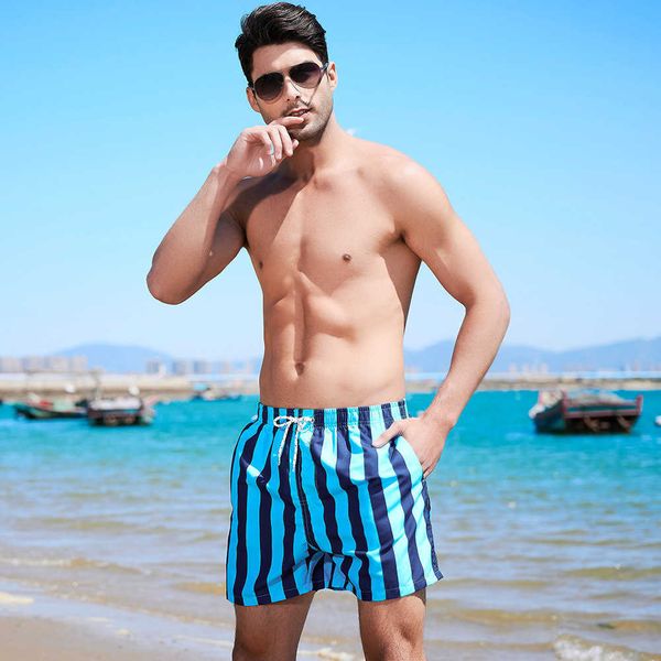 

summer new leisure vacation striped beach pants men's color contrast loose quick drying pants, White;black