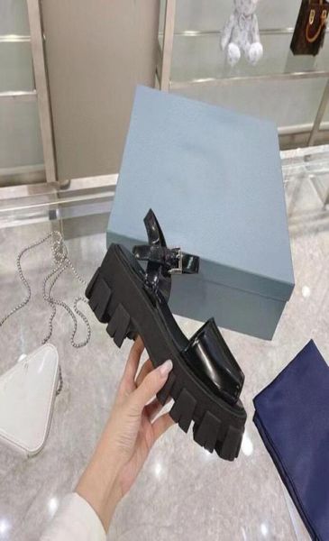 

classic soled sandals heel patent leather metal pie wide belt buckle women039s slippers 35404370385, Black