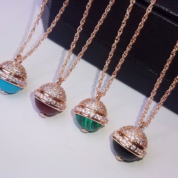 

new popular rotating ring inlaid gem necklace pendant fashion front end design party, Silver