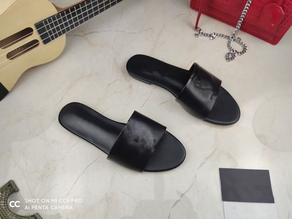 

fashion sandals designer women slippers leather womens slide summer luxury flat slides ladies beach sandal party 0518, Black