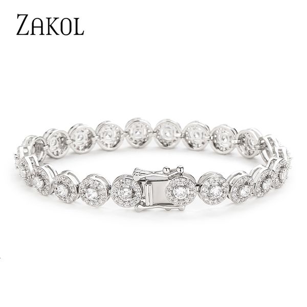 

chain zakol classic geometric round cubic zirconia tennis bracelet bangles for women charm luxury bridal jewelry accessories bp2271 230519, Black
