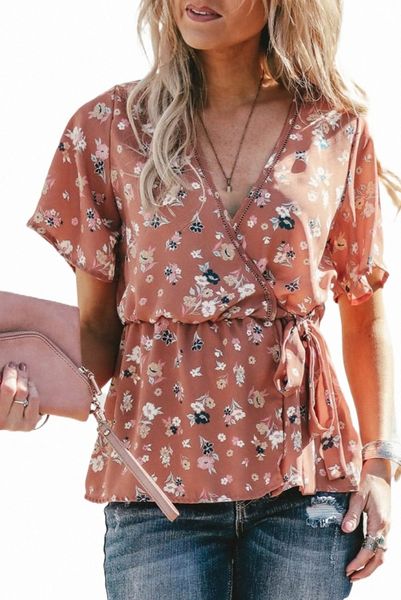 

floral print wrap waist tie 2023 new 22nz#, White