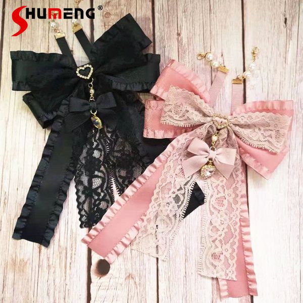 

neck ties lolita cute girl handmade barrettes hair accessories japanese style sweet brooch big bow love pendant lace head clips for women 23, Blue;purple