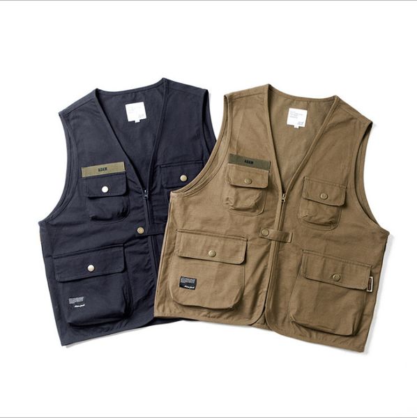 

tide brand tooling vest men's and women's summer multi-pocket japanese harajuku function loose sleeveless vest outside pullover, Black;white