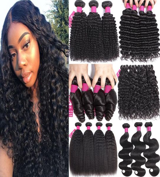 

9a brazilian human hair bundles deep wave kinky curly loose water wave body wave straight 100 unprocessed virgin human hair weave1375813, Black