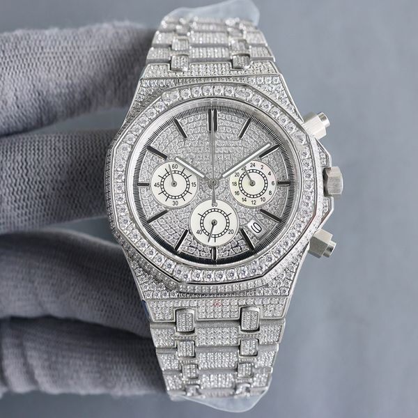 

a ps watch full of diamonds mechanical watch diamond quartz movement 42mm sapphire waterproof fashion men wristband men casual businessqq, Slivery;black