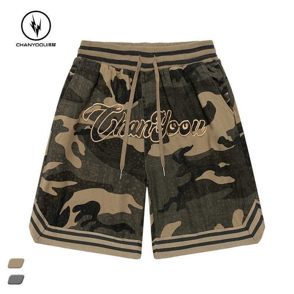 

qianyaochao men's summer american army green camouflage shorts men's beach sports basketball pants, White;black