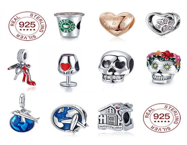 

925 silver jewelry charm coffee cup bead travel around the world pengdant fit pandora for5972937, Black