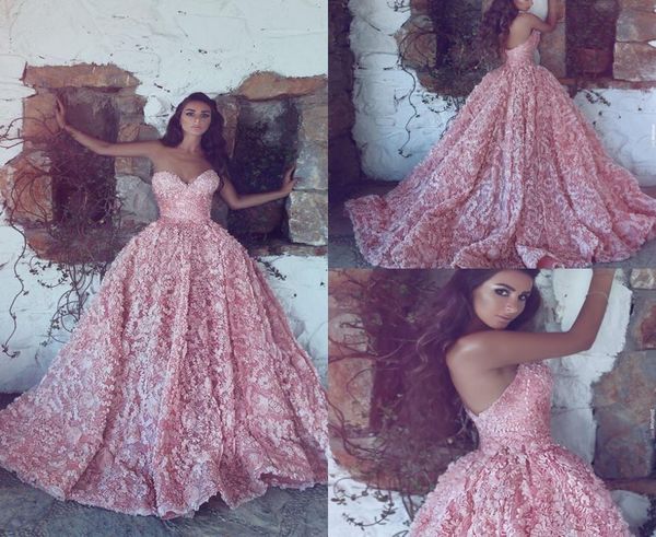 

new luxury pink sweetheart ball gown princess evening dresses ball gowns sleeveless lace appliques prom dresses long sweep train5610211, Black;red