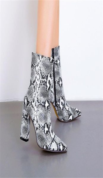 

ankle boots women shoe high heels botas toe ankle snakeskin boots block square heels snake print chunky bootie shoes cx2008225925989, Black