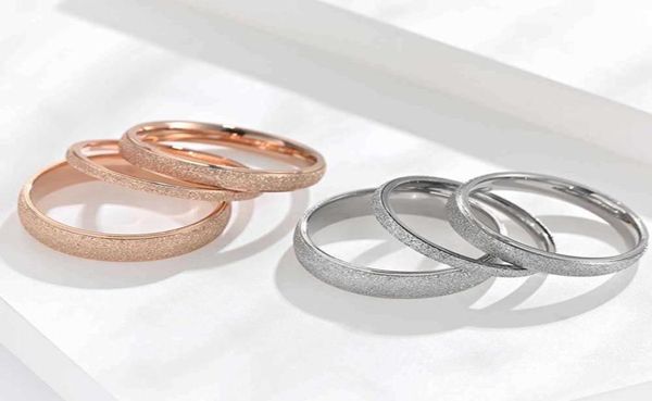

246mm fashion jewelry frosted stainless steel women rings for girls rose gold color us size 4 5 6 7 8 9 q07088096221, Silver