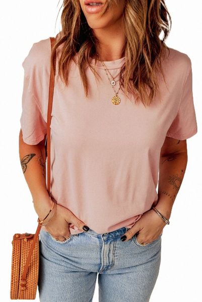 

pink plain crew neck short sleeve tee 2023 new b6fu#, White