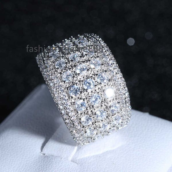 

luxurious bling blings cz diamond propose engagement with side stones ring gemstones hip hop band rings for men party women wedding gift, Silver