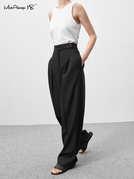 

womens two piece pants mnealways 18 spring summer black ladies office trouser high waist pockets female pleated wide leg solid 2023 230519, White