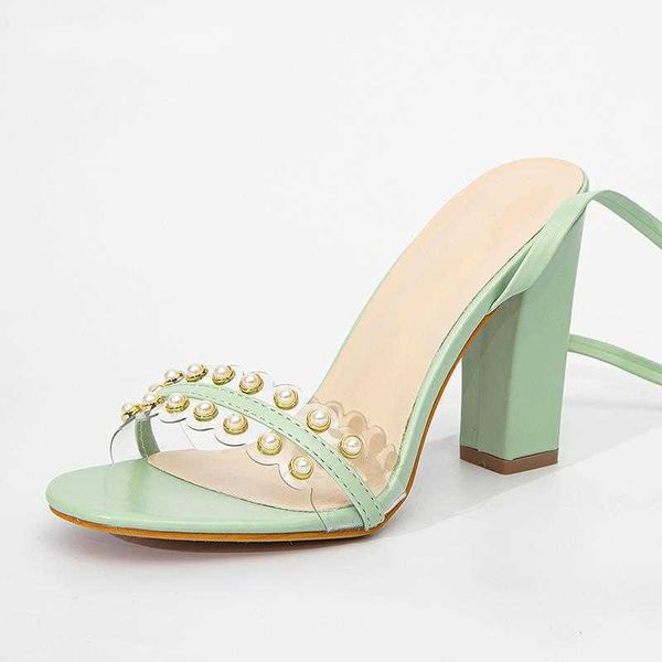 

nxy sandals fashion pearl designer women pvc transparent open toe ankle cross lace up high heels dress ladies shoes 230511, Black
