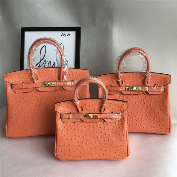 

birkins handbags fashionable and popular ostrich pattern bag portable one shoulder diagonal cross bag cowhide women's bag orange ayw