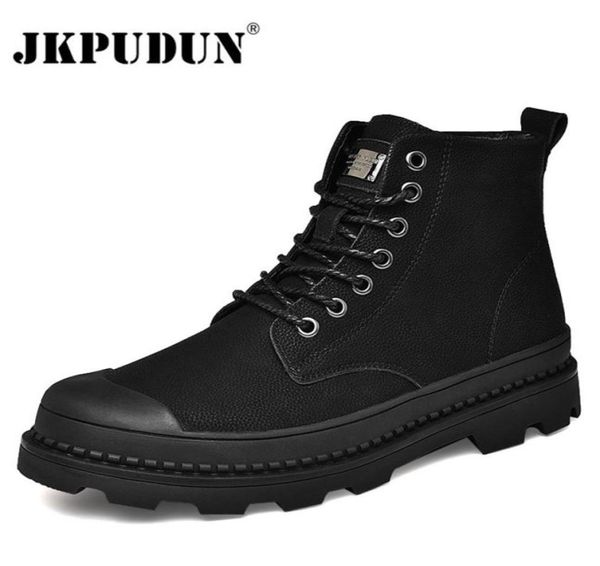 

black warm genuine leather ankle winter work shoes military fur snow boots for men botas lj2009177751741