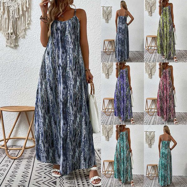 

spring/summer new women's fashion women's fashion print strap dress women, White
