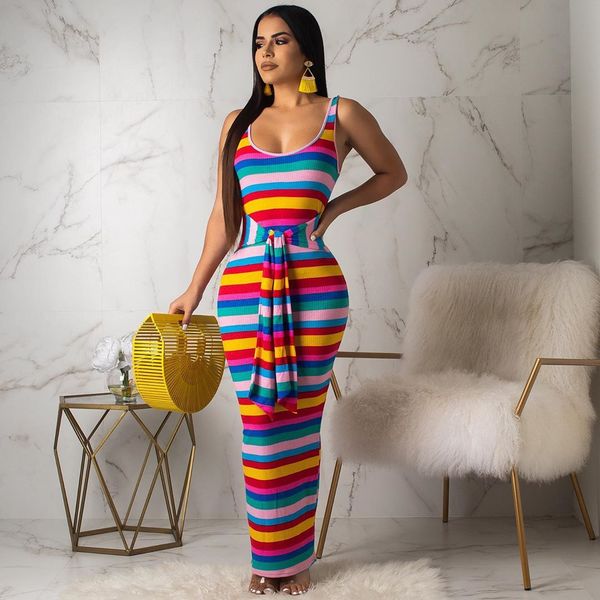 

plus size dresses lw size striped backless color contrast sleeveless mid calf wrapped skirt rainbow overalls boho maxi, Black