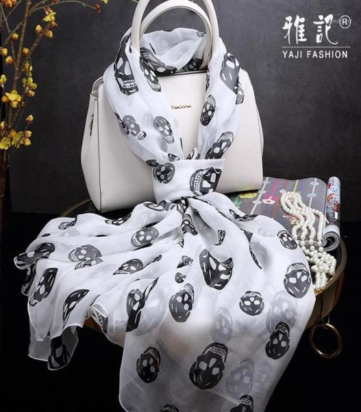 

100 silk scarf shawl hangzhou silk soft and elegant black skull white scarf ladies long shawl spring autumn16147552, Blue;gray