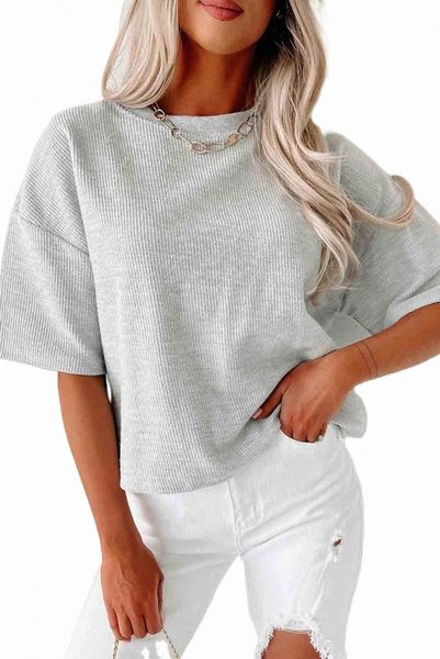 

gray corded drop shoulder short sleeve 2023 new 58r6#, White
