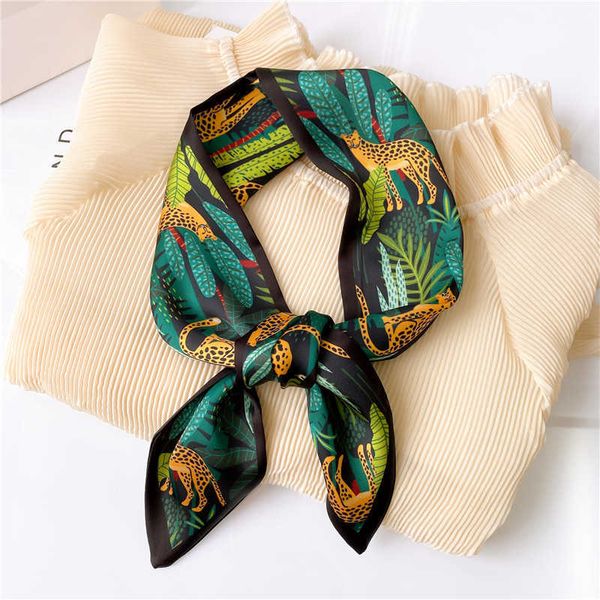 

2022 women silk scarf print female luxury skinny hair neck scarves lady's bag tie ribbons headband accessories summer new g220513, Blue;gray