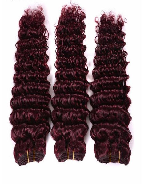 

factory burgundy hair extensions deep wave 100g 3pcslot brazilian peruvian 99j human hair weaves red wine color5430329, Black