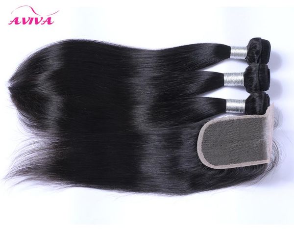 

8a brazilian peruvian malaysian indian cambodian straight virgin hair weaves 3 bundles with lace closures remy human hair ex7746801, Black