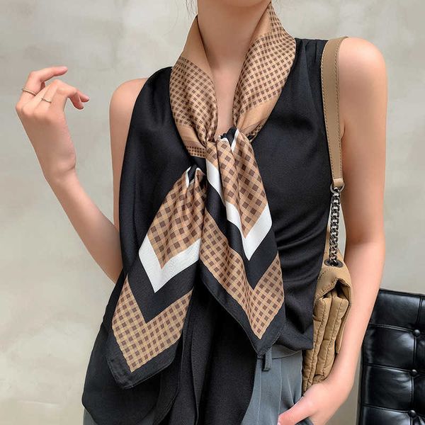 

female foulard fashion silk square scarf for women 90*90cm neck hair tie band designer soft neckerchief hijab foulard en soie g220513, Blue;gray