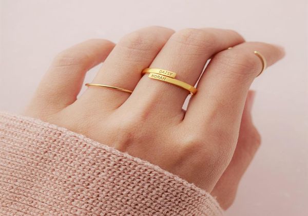 

personalized engraved double name rings for couple custom any letter date initial ring stainless steel jewelry birthday gift bff 26766280, Golden;silver