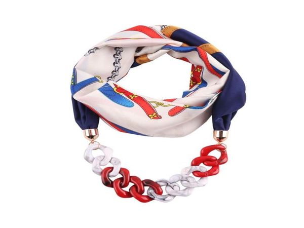 

new fashion trendy necklaces pendants scarf satin jewelry charm resin chain scarf necklace scarves for women female accessories3907498, Blue;gray