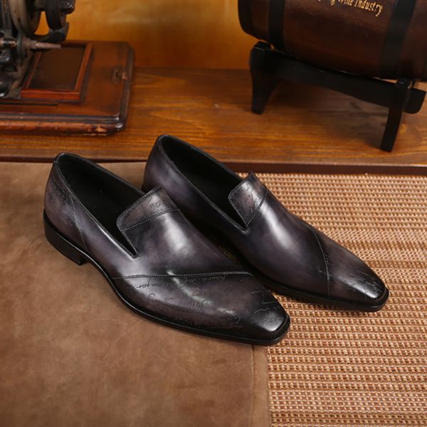 

berluti Classic high-end men's Lefu shoes genuine leather outsole handmade pair upper hand painted shoe, Grey