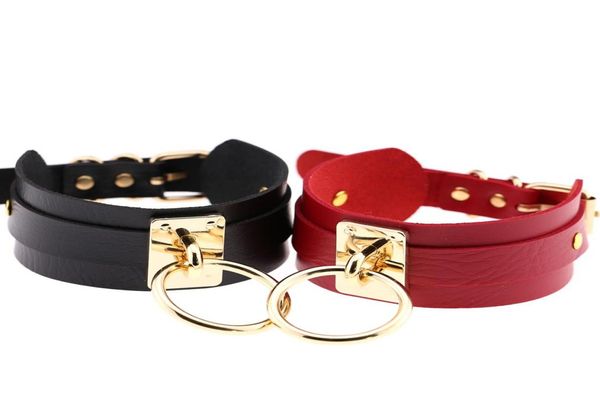 

gothic jewelry double layer pu leather choker necklace for women gold oring punk rock adjustable black collar choker cosplay mult8662953, Golden;silver