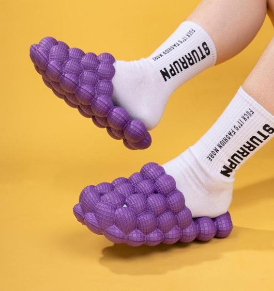 

arrival women creative funny flat bubble sandals casual hollowed out solid color slippers sports shoes massage slides 220402263665, Black
