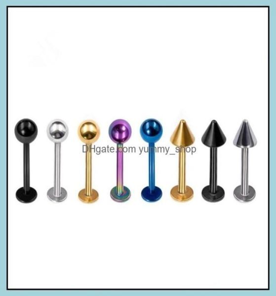 

labret jewelrytapered ball spike stainless steel tragus ear lip labret rings helix earring body piercing jewelry drop delivery 202691729, Black