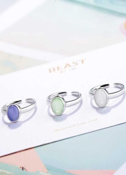 

new fashion korean style 925 sterling silver jewelry personality sweet cat opal three colors simple round opening rings sr364 q0707938727