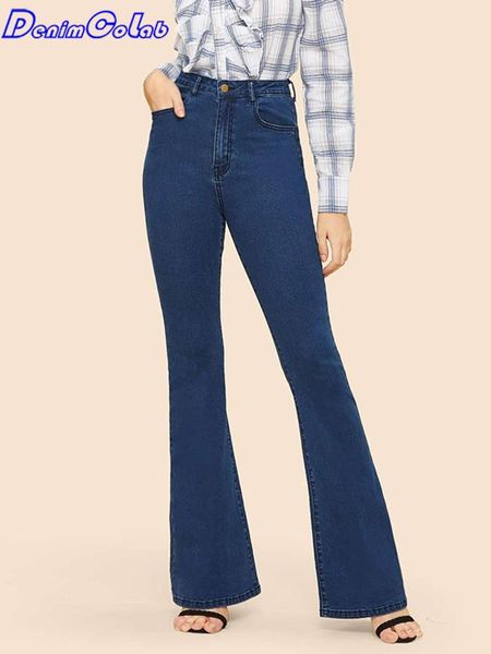 

jeans denimcolab 2023 high waist elastic micro flared pants jeans women solid skinny pencil pants casual stretch office lady jeans, Blue