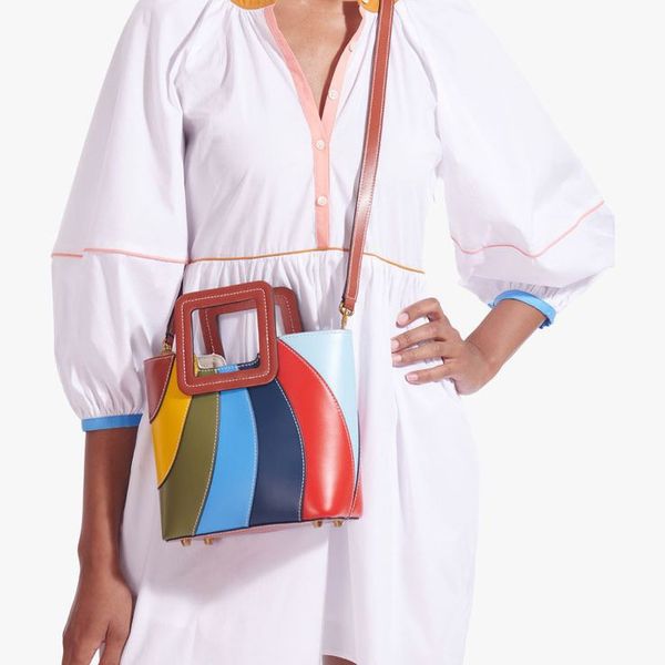 

spring summer new ladies rainbow handbag color contrast stitching women's shoulder bag fashion tote bag bucket bag