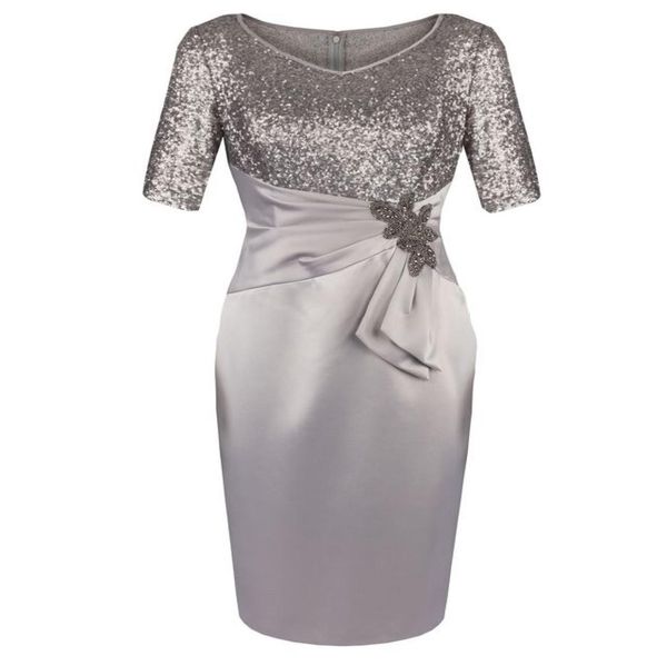 

half sleeves v neck sequins light silver gray knee length mother of the bride dresses for wedding party mother of the groom dresse4864871, Black;coppery