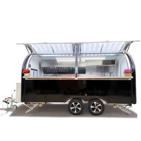 

380cm concession food trailer bbq ice cream drinks coffee food truck with baking equipment pizza hamburger camper cart for usa