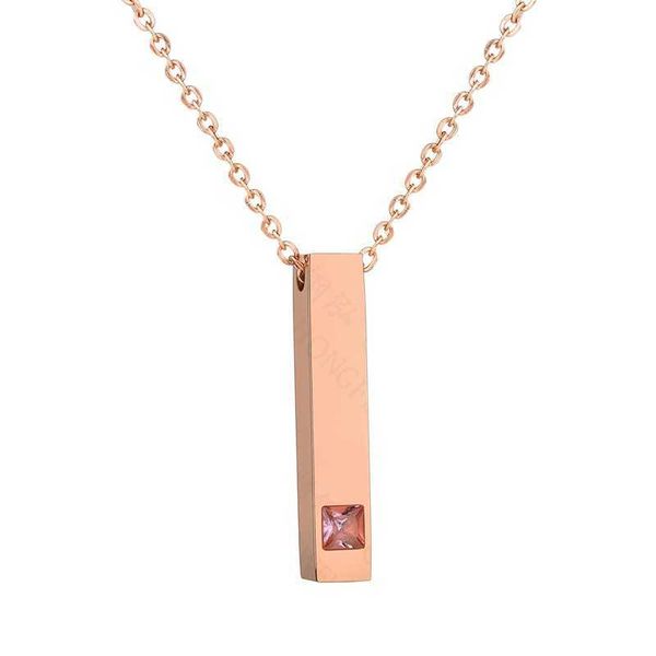 

pendant necklaces selling rose gold simple and glossy finish three-dimensional inlaid with zircon pillars necklace stainless steel couple pe, Silver