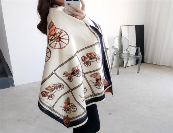 

scarves fall winter 2022 thickened horse scarf long dualuse carriage shawl tassels cashmerelike show poncho cape pashmina7519131, Blue;gray