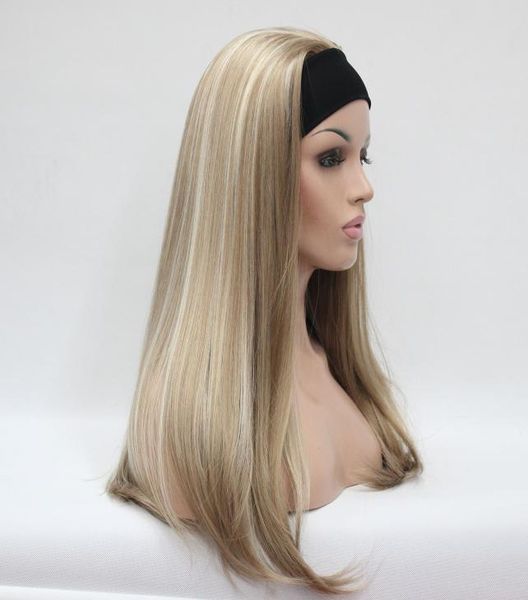 

whole gtgtgtgtnew 34 wig with headband honey ash blonde with blonde highlights long half wig6973814, Black;brown