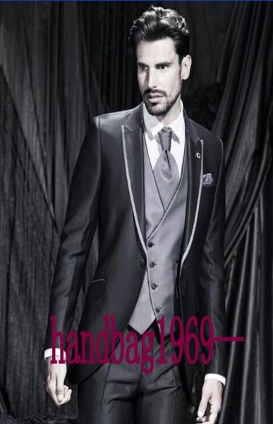 

custom made one button black groom tuxedos peak lapel groomsmen mens wedding tuxedos clothing prom suits jacketpantsvesttie a2251244, Black;gray