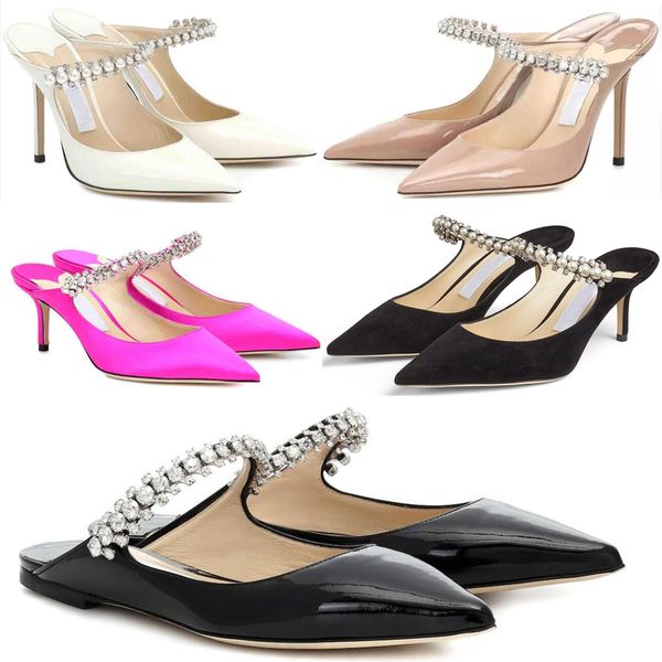 

elegant womens bing dress shoes pumps point-toe women flat crystal ankle strap high heels luxury ladies slipper pumps party eu35-43with box, Black