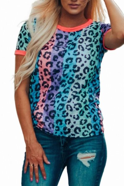 

multicolor base leopard t-shirt 2023 new 06te#, White
