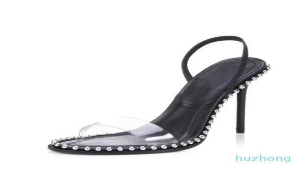 

fashion2021 new beads character with transparent fish mouth black stiletto high heel women039s sandals back empty shoes5078668