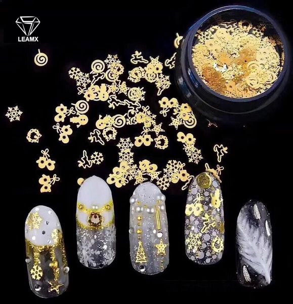 

leamx 1box 3d rhinestones gold hollow sequins nail art decorations butterfly heart snow christmas flake accessories beauty6164449, Silver;gold