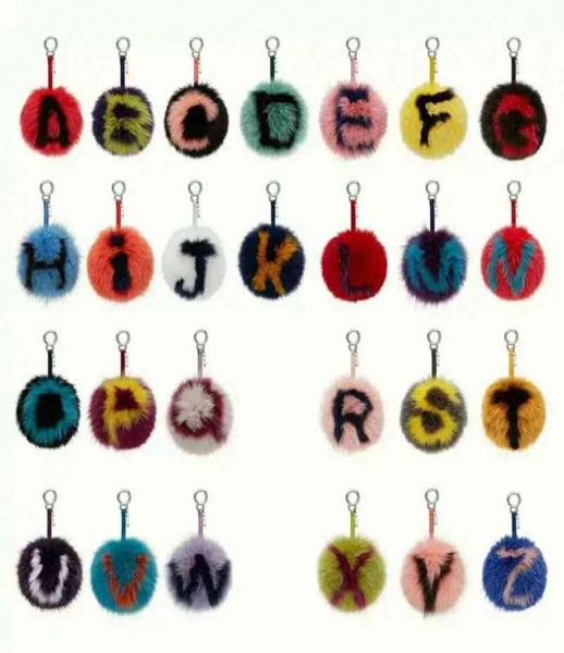 

15cm big fluffy initial pom keychains handmade real fox fur ball key chains bag charm monster alphabet letter pompoms tkk0234222384, Silver